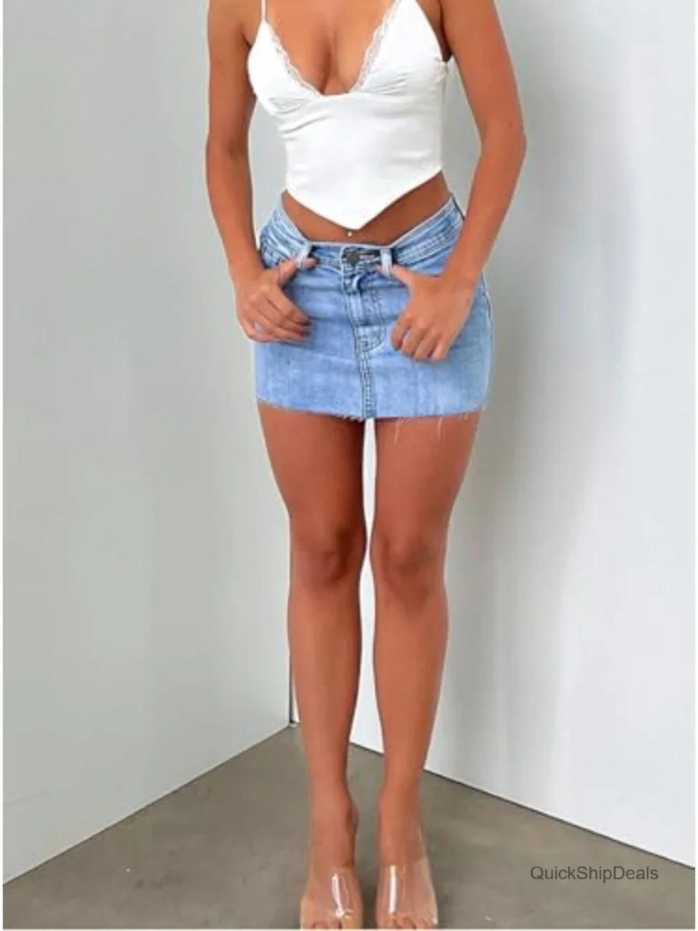 Stretch Denim Mini Skirt with Raw Hem